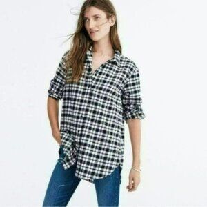 Madewell Women's Large Black White Plaid Oversize Long Sleeve Button Up Shirt